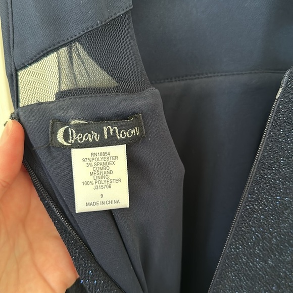 Navy Sparkly Dress with Side Cutouts and Front Slit with Cross V Neckline Size 9 - Picture 6 of 8